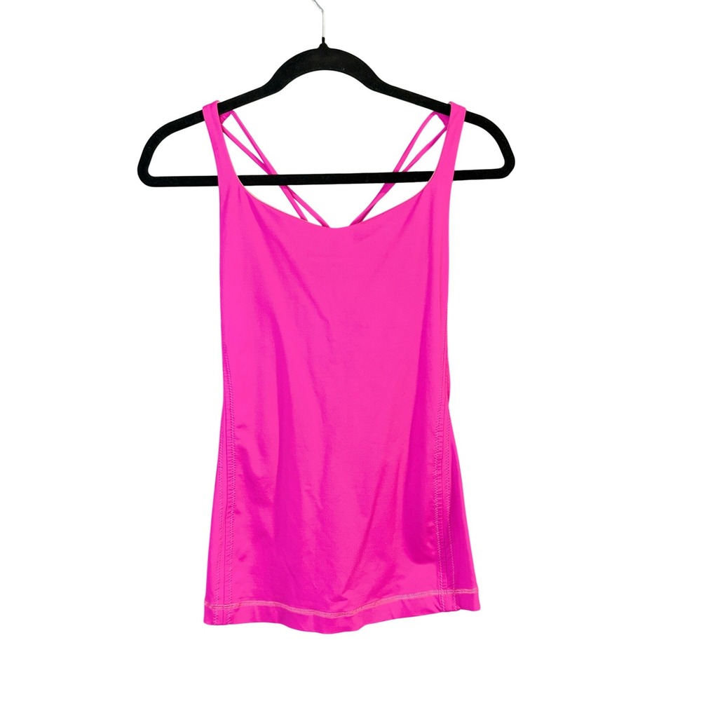 Lululemon Hot Pink Strappy Back Yoga Tank Top Built-In Shelf Bra Size 6